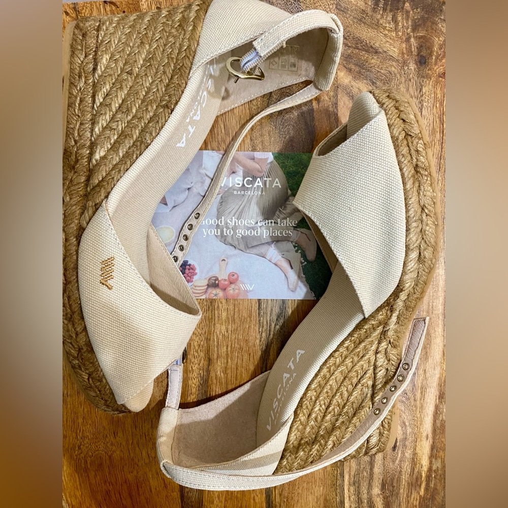 Viscata Aiguafreda Espadrille Canvas Jute Wedge Peep Toe Sandals Woman's 9 (40) - Picture 3 of 16
